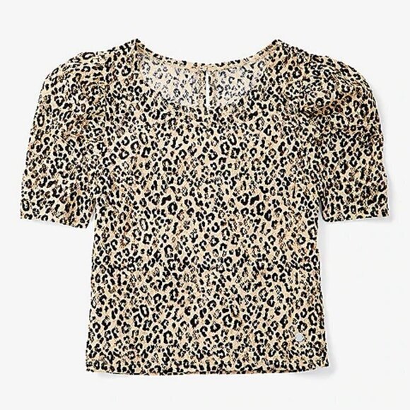 JUSTICE SIZE 14 LEOPARD ivory milk LACE WITH CAMI NWT puff sleeve animal print - Picture 1 of 3